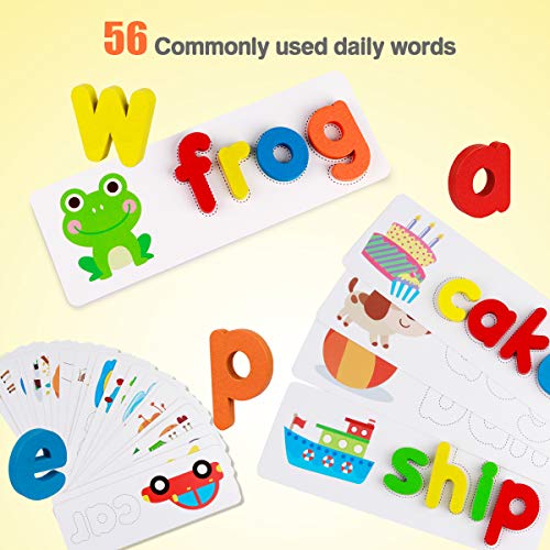 Coogam See Ortografía Aprendizaje Juguete Madera ABC Alfabeto Tarjetas Flash Forma a Juego Juegos de Letras Montessori Preescolar Stem Regalo Educativo Juguetes para niños pequeños
