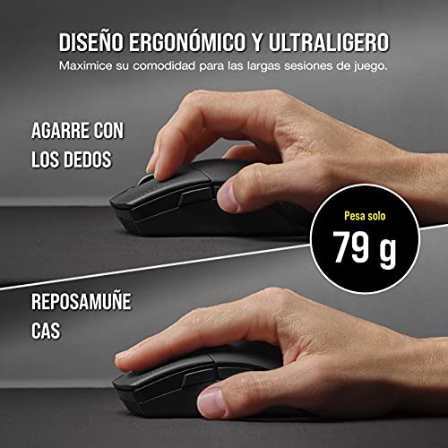 Corsair SABRE RGB PRO WIRELESS CHAMPION SERIES, Ratón Inalámbrico y Ultraligero para juegos FPS/MOBA (Tecnología SLIPSTREAM WIRELESS, Sensor óptico de 26.000 PPP CORSAIR MARKSMAN) Negro
