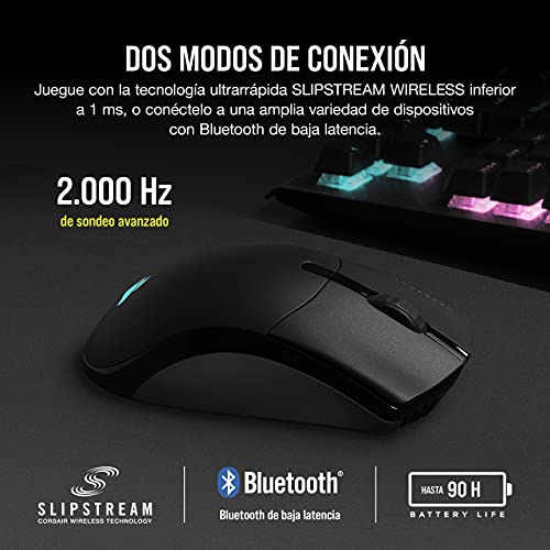 Corsair SABRE RGB PRO WIRELESS CHAMPION SERIES, Ratón Inalámbrico y Ultraligero para juegos FPS/MOBA (Tecnología SLIPSTREAM WIRELESS, Sensor óptico de 26.000 PPP CORSAIR MARKSMAN) Negro