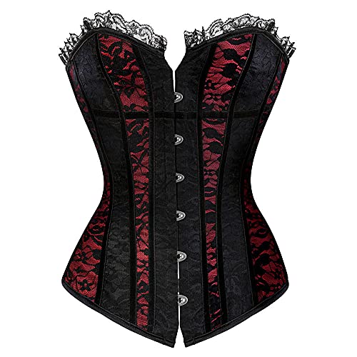 Corset Corsé Mujer Corsés Retro con Cordones Jacquard Florales sobre El Busto para Mujer Sexy Body Shaping Top-As_Shown_S