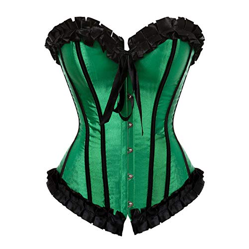 Corset Corsé Mujer Sexy Superior E Inferior De Encaje Satinado Estilo Vintage Overbust Corsé Top Moda Mujer Fajas Corporales S-XXL-Green_S