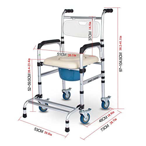 Daoyuan Silla WC Inodoro con Ruedas,Silla De Baño con Reposabrazos Acolchados,Silla De Transporte Portátil,Sillón Plegable para Ducha,Ajustable En Altura,para Personas Enfermas con Discapacidades