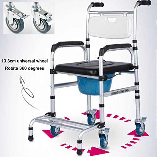 Daoyuan Silla WC Inodoro con Ruedas,Silla De Baño con Reposabrazos Acolchados,Silla De Transporte Portátil,Sillón Plegable para Ducha,Ajustable En Altura,para Personas Enfermas con Discapacidades