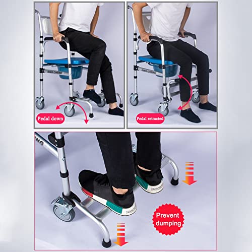 Daoyuan Silla WC Inodoro con Ruedas,Silla De Baño con Reposabrazos Acolchados,Silla De Transporte Portátil,Sillón Plegable para Ducha,Ajustable En Altura,para Personas Enfermas con Discapacidades