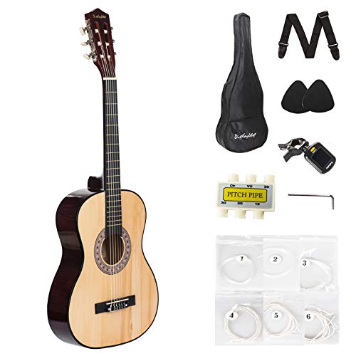 Dawoo Guitarra Española,Kit de guitarra Acústica Con Cuerdas de Guitarra Púas de Guitarra Correa de Guitarra Color Madera (39 pulgadas)