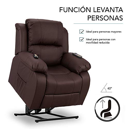 Descanso ENKASA Sillón Relax Eléctrico Levanta Personas Trevi Choco con Reclinación 160º, 10 Programas, Temporizador, Calor Lumbar, Sist. Masaje 4 Zonas y Acabado PU [Incluye Mando].Ideal Gente Mayor