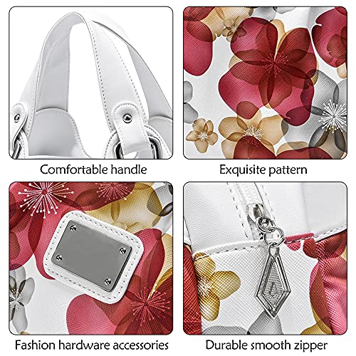 DIRRONA Moda Bolsos de Mujer Bolso Hombro Casual Vacaciones Señora Totalizador Viaje Bolsa de Playa Impermeable PU Cuero Bolsos de Mano Flor Rojo B