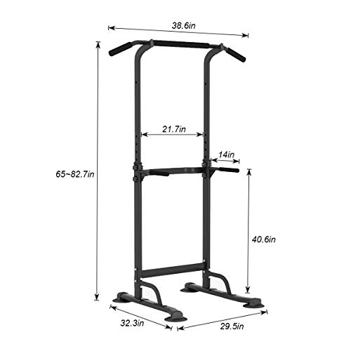 DlandHome Power Tower Estación de Fondos Barra de Tracción o Estación de Musculación Ajustable, Silla Romana para Dips con Barra para dominadas Style a