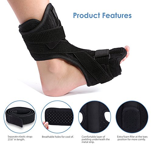 DOACT® Férulas nocturnas para la fascitis plantar para el aparato ortopédico para la caída del pie y un rodillo de bolas de masaje de punta dura para mujeres y hombres que duermen y descansan