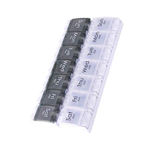 DOITOOL - 2 filas 14 compartimentos caja de medicina portátil tipo pastillero semanal
