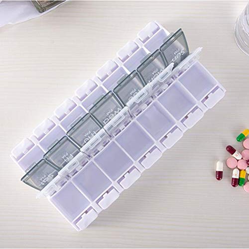 DOITOOL - 2 filas 14 compartimentos caja de medicina portátil tipo pastillero semanal