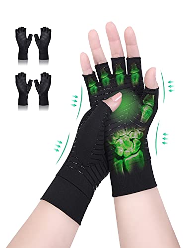Donfri 2 pares de guantes artritis sin dedos para artritis artrosis y alivio del dolor de artritis reumatoide, tendinitis del túnel carpiano, para juegos de tecnológicos y mujeres (M)