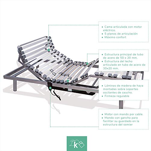 Dreaming Kamahaus Pack Cama Articulada 5 Planos + Colchón Geriátrico | Funda Sanitaria | Viscoelástica Premium 105 x 190 cm.