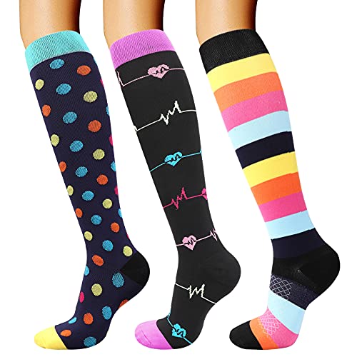 DRESHOW Calcetines de Compresión para Hombres y Mujeres 3/7 Pares 15-20 mmHg es el Mejor para Running, Correr, Senderismo, Volar, Viajar, Varicosas, Médico, Deportivo, Embarazo