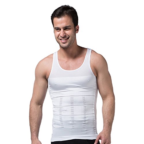 Ducomi ZEROBODYS Incredible Series - Camiseta Moldeadora Reductora de Efecto Adelgazante para Hombre - Hace la Zona Abdominal más Fina y Tónica (Blanco, L)