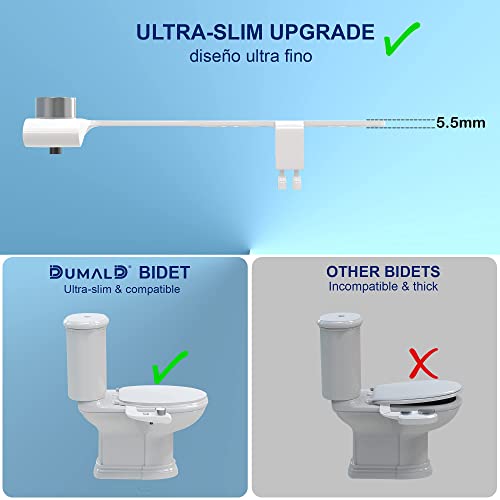 DUMALD- Bidet portatil para WC - accesorio bidet para inodoro - inodoro con chorro de agua. No eléctrico, doble boquilla. Váter japonés bidé. Presión ajustable, fácil instalar & extra-fino