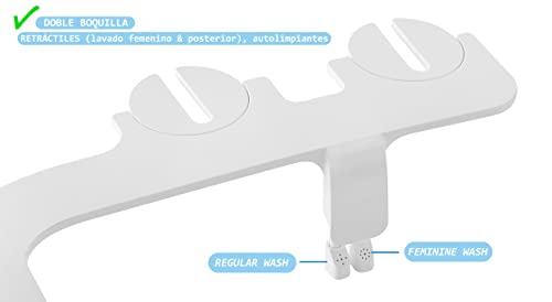 DUMALD- Bidet portatil para WC - accesorio bidet para inodoro - inodoro con chorro de agua. No eléctrico, doble boquilla. Váter japonés bidé. Presión ajustable, fácil instalar & extra-fino