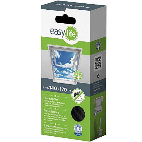EASY LIFE Malla mosquitera Ventanas de Techo 140 x 170 cm - Mosquitera con Cremallera y 5,6 m de Velcro, Sencilla y rápida protección contra los Mosquitos, Color:Antracita