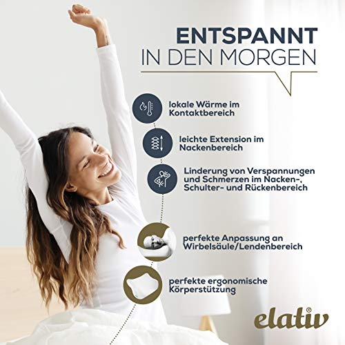 Elativ Almohada ortopédica de recuperación cervical HWS | La suave estiramiento actúa contra el dolor de cuello, espalda y hombros | Para dormir de lado y de espalda | Fabricado en Austria