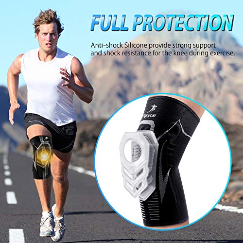 ENONEO Rodillera Ligamentos 2 Piezas Transpirable y Antideslizante Vendaje de Rodilla Hombre y Mujer Rodilleras Deportiva Compresion para Voleibol, Correr, Crossfit, Bicicleta(Gris L)