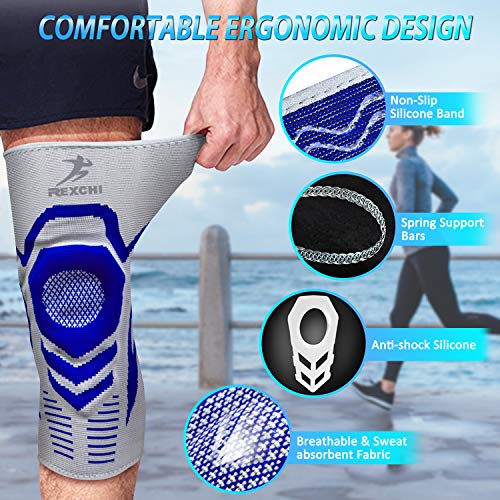 ENONEO Rodillera Ligamentos 2 Piezas Transpirable y Antideslizante Vendaje de Rodilla Hombre y Mujer Rodilleras Deportiva Compresion para Voleibol, Correr, Crossfit, Bicicleta(Azul L)