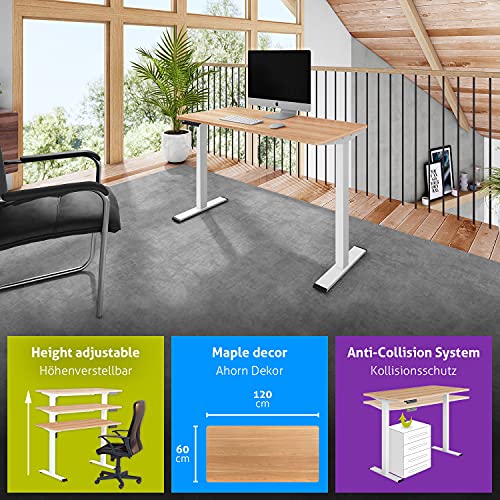 ESMART ELX-121WM 120 x 60cm Decoración de Arce Escritorio ergonómico de bipedestación Ajustable eléctricamente en Altura de Forma Infinita 71-121cm 4 x Memoria Arranque/Parada Suave Montaje rápido
