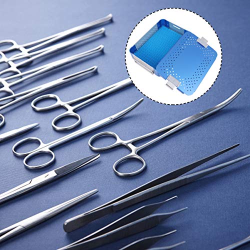 EXCEART Contenedor de Bandeja de Esterilización de Metal Quirúrgico Caja de Desinfección de Esterilización Portátil Bandeja de Herramientas de Tatuaje Azul