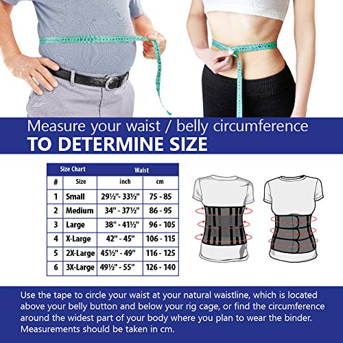 Faja de sujeción para la espalda; cinturón lumbar de soporte con fijación rígida; 6 refuerzos / 31cm de altura; para personas con gran circunferencia en la cintura XX-Large Negro