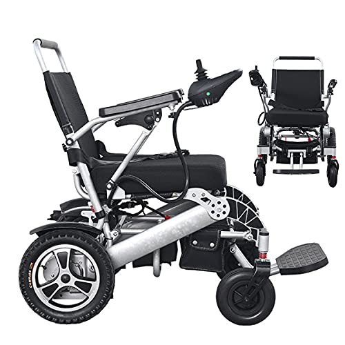 FANGX Silla de Ruedas Ligera Todo Terreno eléctrica, batería de Litio Doble, aleación de Aluminio de 17 kg Silla de Ruedas motorizada Plegable, Freno automático, Carga Segura 140 kg （15~20 km）