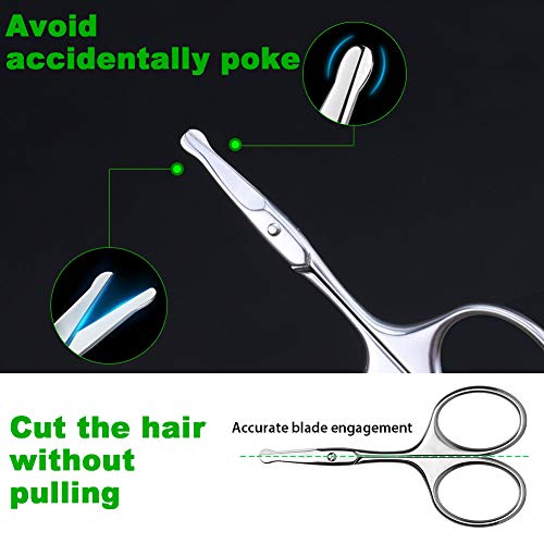 FERYES Tijeras de cejas pequeñas y tijeras para el pelo de la nariz, 2 tijeras para el pelo facial de alta calidad, tijeras afiladas para el cuidado de la cutícula de uñas para mujeres y hombres
