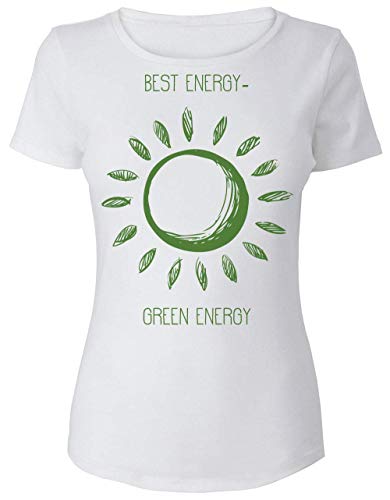 Finest Prints Best Energy - Green Energy Green Sun Shinning Renewable Resources Clean Energy Water Wind and Sun Camiseta para Mujer Extra Large