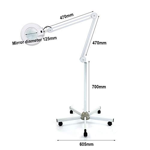 Futchoy - Lámpara de lupa de 22 W, 5 ledes con soporte móvil y ruedas blancas, lupa de ampliación para salón de belleza, gabinete médico (8 dioptrias)