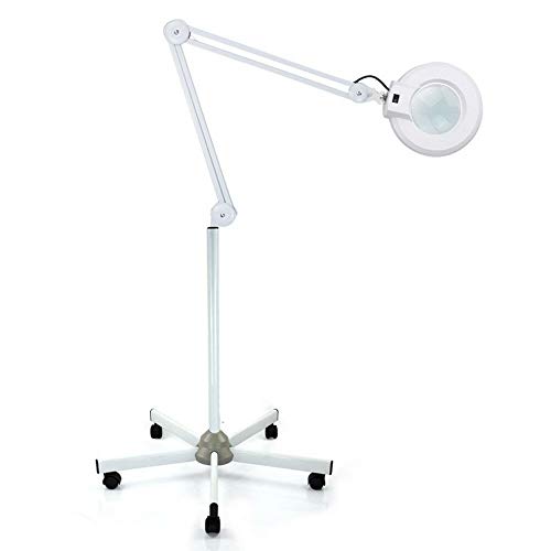 Futchoy - Lámpara de lupa de 22 W, 5 ledes con soporte móvil y ruedas blancas, lupa de ampliación para salón de belleza, gabinete médico (8 dioptrias)