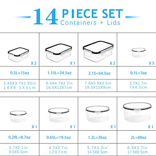 GoMaihe Recipientes de Plástico Alimentos 28 Pieza (14 envase, 14 Transparente Tapa) Juego De Contenedores Herméticos, Loncheras Sin Bpa, Aptas para Lavavajillas, Aptas para Microondas, Congelador