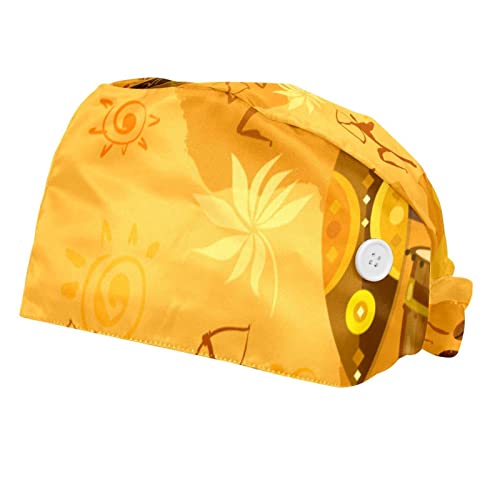 Gorra de trabajo ajustable con botón y banda para el sudor, juego de gorras de trabajo, sombrero de vendaje elástico para mujeres y hombres, 2 paquetes, cultura y mapa de las tribus de África
