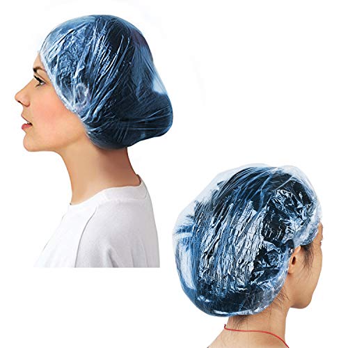 Gorro de Ducha Plastico Transparente Grueso Gorros Desechables para Hogar, Hotel, Spa, Peluquería y Taller 100 Piezas