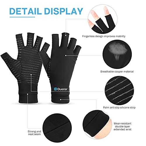Guantes de cobre para artritis, Duerer Los mejores guantes de compresión para hombres y mujeres. Túnel carpiano RSI Guantes de compresión tendinitis reumatoide para el trabajo diario (Negro, Medium)