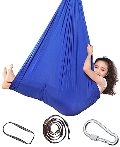 Hamaca para terapia de interior para niños, columpio de hamaca para niños y adultos, autismo, TDAH, Aspergers, integración sensorial con hardware de montaje para niños, yoga, volar (azul, 1,5 metros)