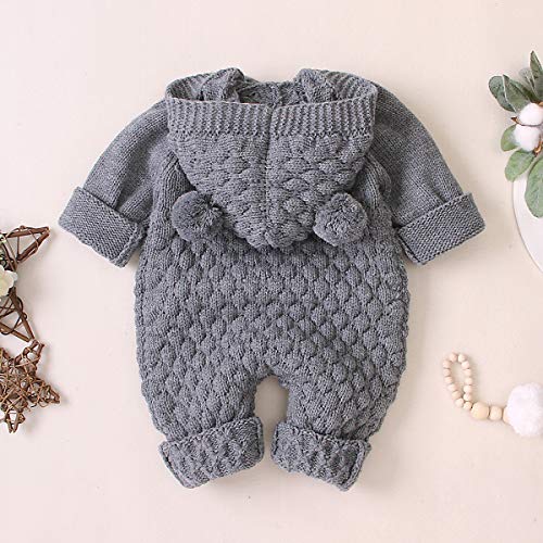 Haokaini Mono de Mameluco de Punto con Capucha de Oreja de bebé recién Nacido Mono para niños niñas (6-12 Mes, Gris)