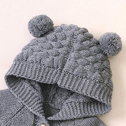 Haokaini Mono de Mameluco de Punto con Capucha de Oreja de bebé recién Nacido Mono para niños niñas (6-12 Mes, Gris)