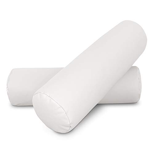 HAPPERS 2 Cojines cilíndrico de 50x15 en Polipiel Blanco. Almohada rulo cojín aliviar Dolor postural o Dormir