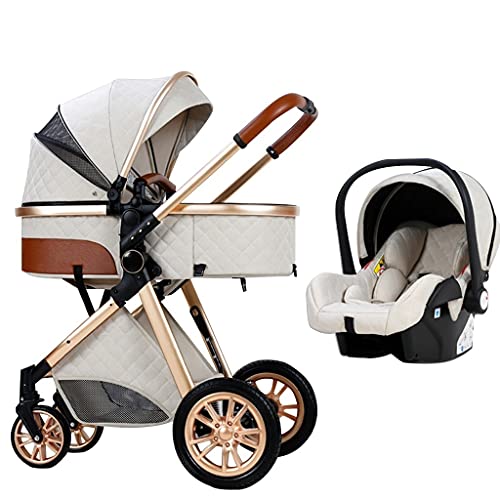 HAQMG Silla De Paseo 3 En 1, Stroller Cochecito For El Cochecito De Viaje Recién Nacido con Respaldo Ajustable, Moda Todos Los Cochecitos De Terreno Carruaje De Lujo (Color : White)
