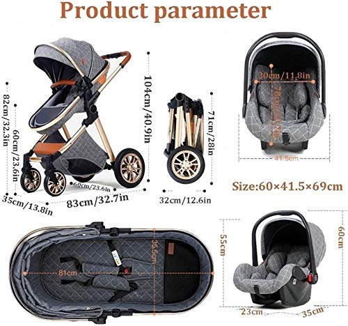 HAQMG Silla De Paseo 3 En 1, Stroller Cochecito For El Cochecito De Viaje Recién Nacido con Respaldo Ajustable, Moda Todos Los Cochecitos De Terreno Carruaje De Lujo (Color : White)