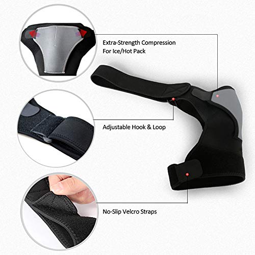 Hombrera Ajustable para Hombre y Mujer - Hombreras Deportivas Compatible con Paquete Frío/Caliente - para el Manguito Rotador, Alivio del Dolor de Hombro, Desgarro de Labrum, Bursitis (Izquierda)