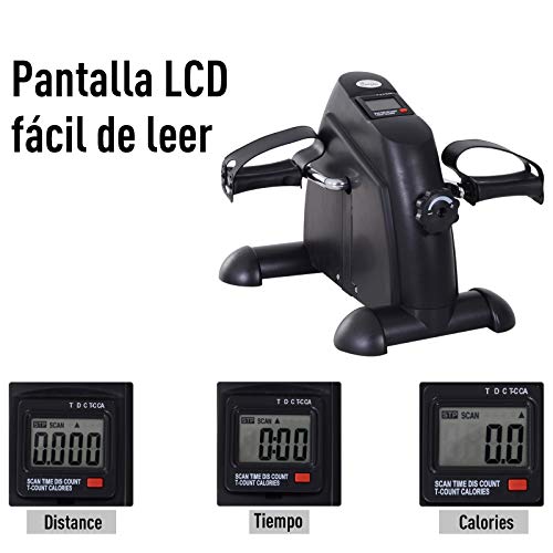 HOMCOM Minibicicleta Estática Pedalier Aparato de Ejercicios Brazos y Piernas Resistencia Ajustable Pantalla LCD 35x40x31cm