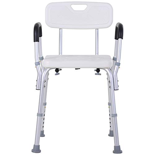 HOMCOM Silla para Ducha Regulable en Altura con Reposabrazos y Respaldo 51.5x43.5x71-84 cm Blanca