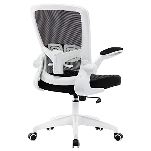 HOMIDEC Silla de Oficina Ergonómica de Escritorio con Soporte Lumbar Ajustable, Altura Regulable, con Reposabrazos Plegables, hasta 150 kg Blanco