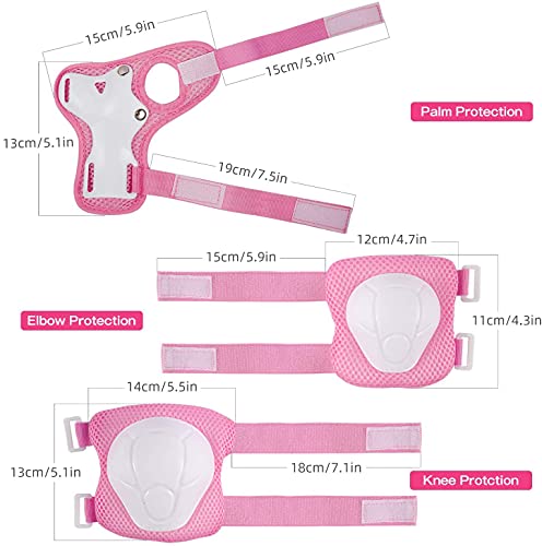HUGEE Kits de Protección para Rodilleras Niños - 6 en 1 de Rodilleras para Protectores Rodilleras Codos Muñecas,Equipo de Seguridad para Niños,Almohadilla de Protección para Patines (Rosa)