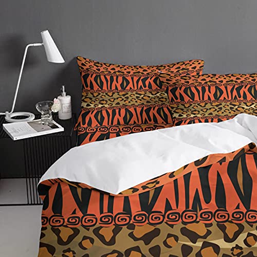 HUIJIE Ropa De Cama De Microfibra Leopardo De Las Tribus Aborígenes 200X200CM 3 Piezas Con Cremallera, 1 Funda Nórdica + 2 Fundas De Almohada Con Cremallera Suave Y Cómoda Adecuado Para Habitación Inf