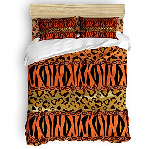 HUIJIE Ropa De Cama De Microfibra Leopardo De Las Tribus Aborígenes 200X200CM 3 Piezas Con Cremallera, 1 Funda Nórdica + 2 Fundas De Almohada Con Cremallera Suave Y Cómoda Adecuado Para Habitación Inf